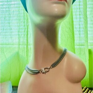 Triple chain Dalmata padlock necklace with CZ accents